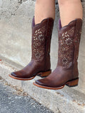 Women’s Brown Leather Boots With Gold Inlay