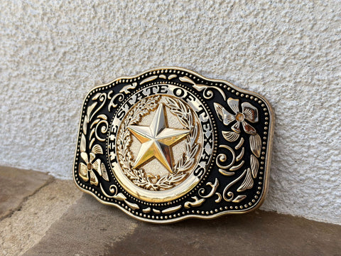 Gold Plated State Of Texas Star Buckle