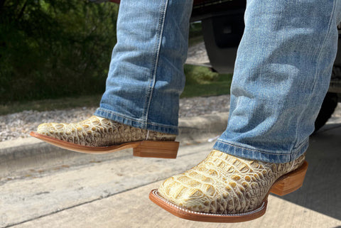 Men’s Bone Crocodile Leather Boots With Orange Shaft