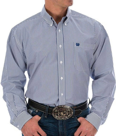 Men’s Cinch White and Royal Blue Striped Shirt