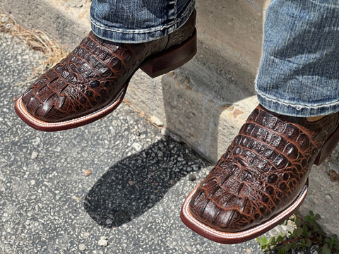 Men’s Brown Crocodile Leather Boots With Tan Shaft