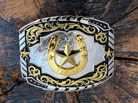 Star Silver And Black Plated Buckle With Gold Horse Shoe