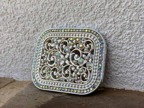 Silver Plated Buckle With Rhinestones
