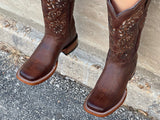 Women’s Brown Leather Boots With Gold Inlay