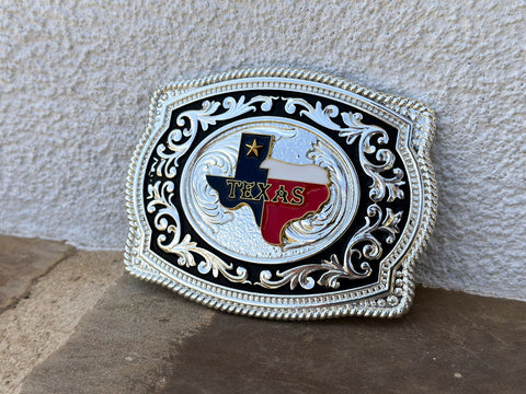 Texas Black And Silver Plated Buckle