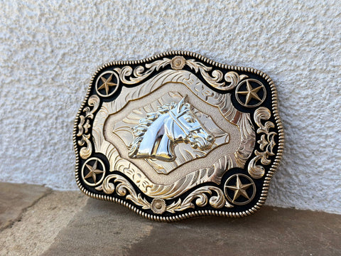 Horse Gold And Black Plated Buckle