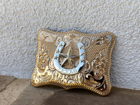 Horse-Shoe With Texas Star Gold Plated Buckle