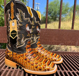 Men’s Butter Python Leather Boots With Rooster/Black Shaft