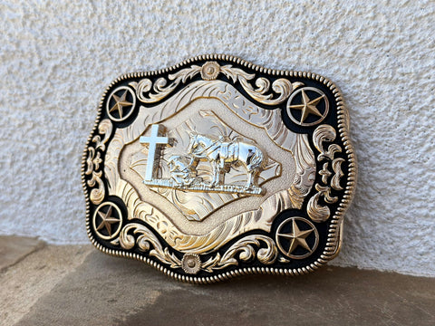 Praying Cowboy Gold And Black Plated Buckle
