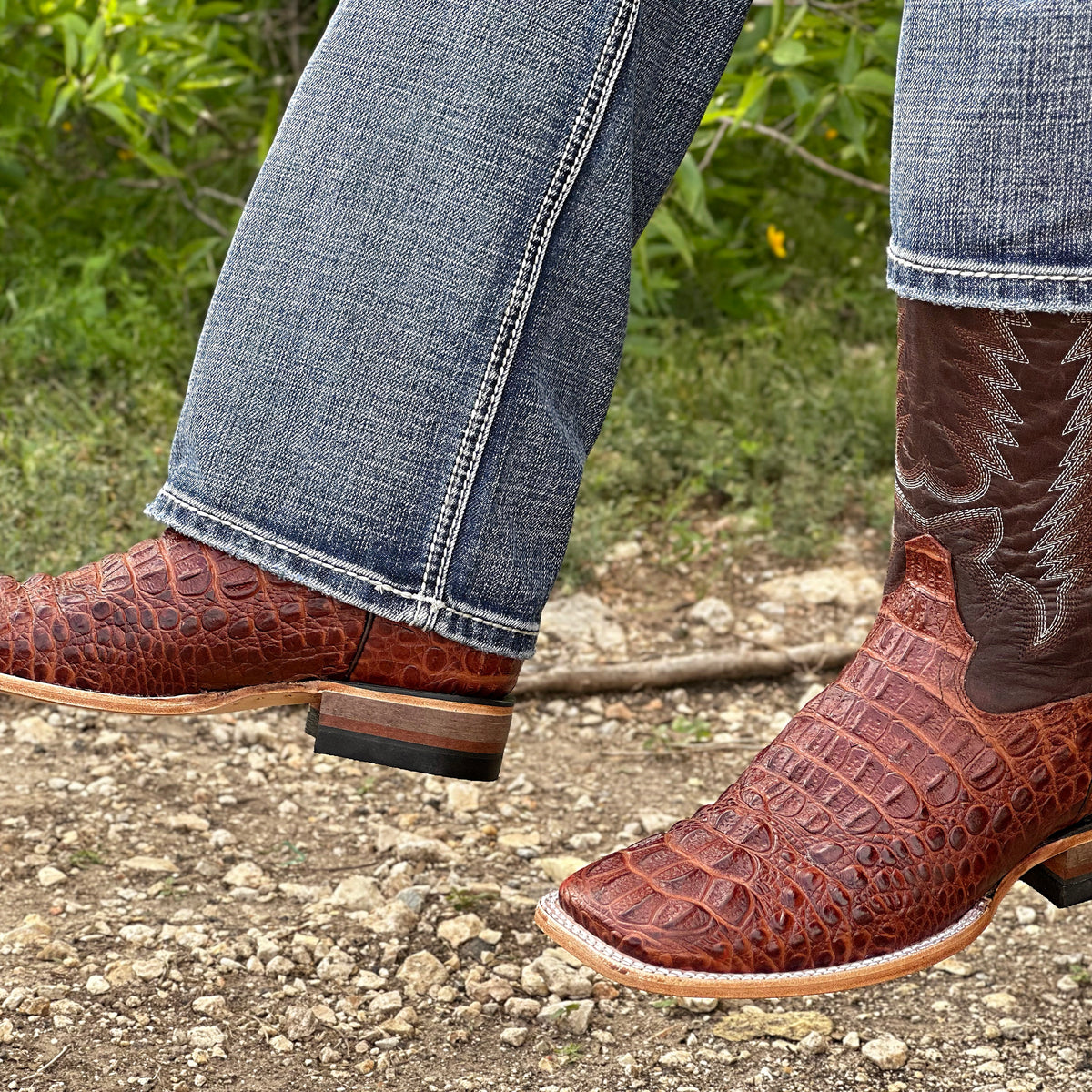 Men’s Cognac Crocodile Leather Boots With Brown Shaft – Texas Boot Ranch