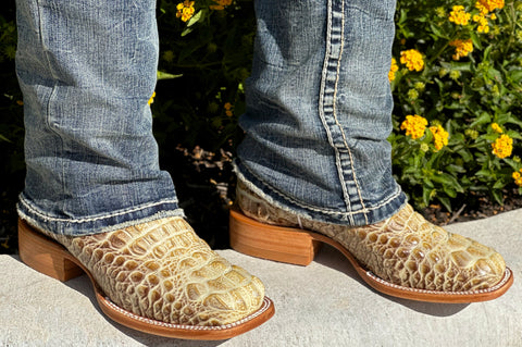 Men’s Bone Crocodile Leather Boots With Orange  Shaft