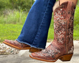 Women’s Rustic Cognac Leather Boots With Rodeo Toe