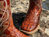 Men’s Cognac Crocodile Leather Boot/ Brown Shaft-Square Toe