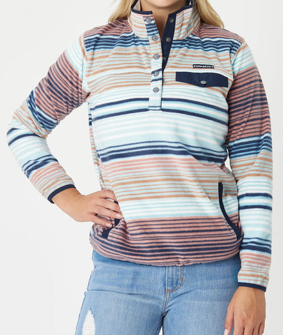 Cinch Women’s Light Blue with Navy Blue & Tan Stripes Sweater