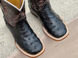 Kid’s Black Ostrich Leather Boots With Dark Brown Shaft
