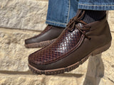 Men’s Brown Woven Leather Boat Shoes