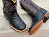 Kid’s Black Ostrich Leather Boots With Dark Brown Shaft