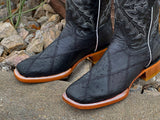 Men’s Genuine Black Patchwork Ostrich Boots With Black Shaft