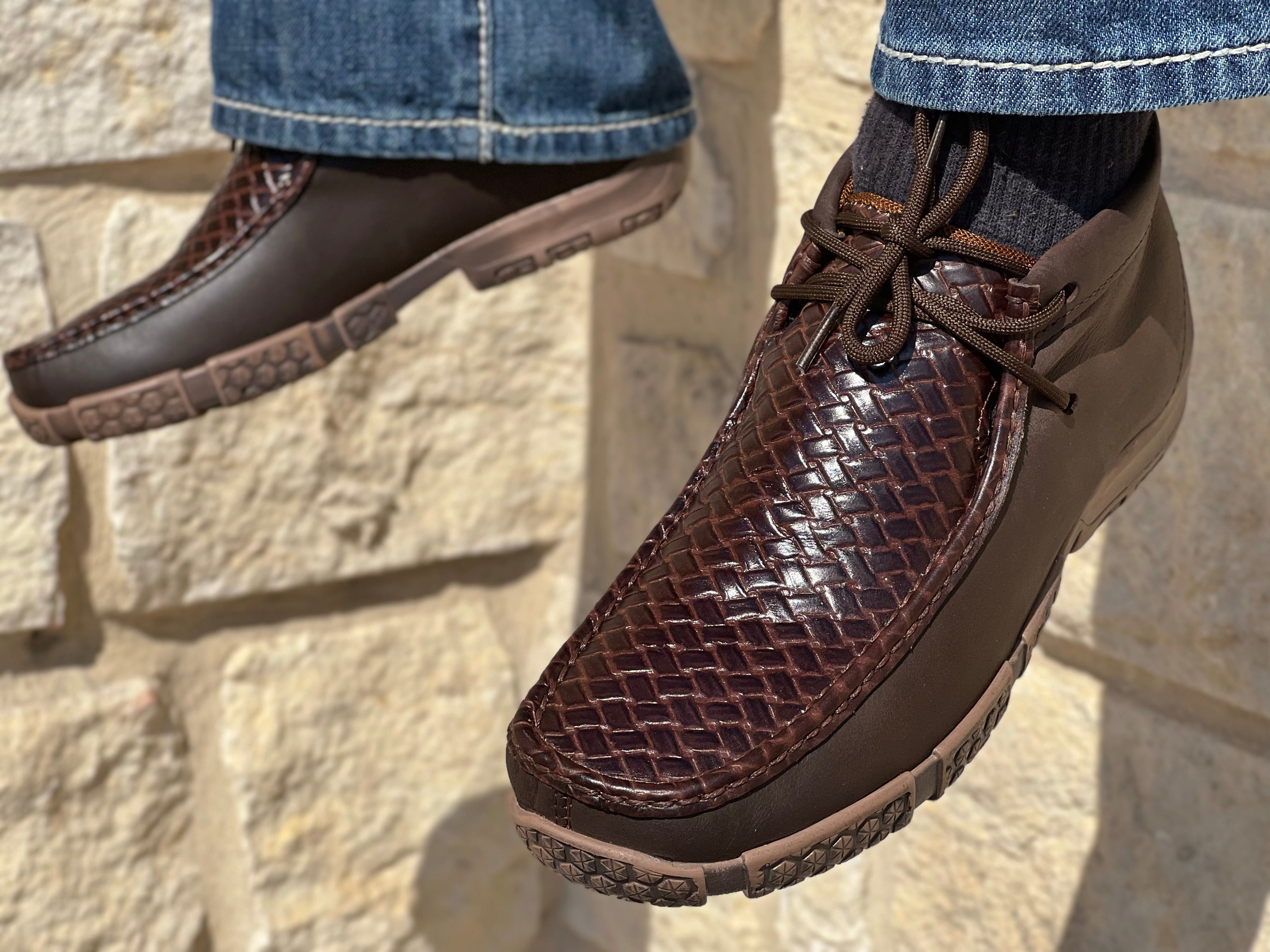 Men s Brown Woven Leather Boat Shoes