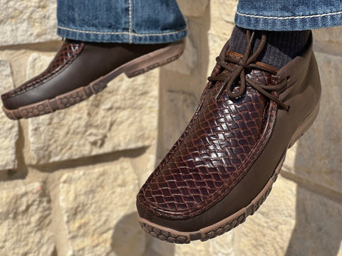 Men’s Brown Woven Leather Boat Shoes