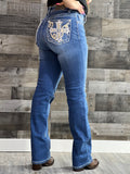 Women’s KB03 Glimmering Cross Blue Boot Cut Jeans