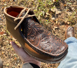 Men’s Brown Hand Tooled  Leather Boat Shoes