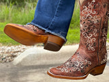 Women’s Rustic Cognac Leather Boots With Rodeo Toe