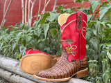 Men’s Honey Crocodile Tail Leather Boots With Red Shaft