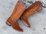 Women’s Cognac Suede Boots With Floral Embroidery