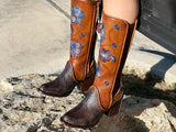 Women’s Original Brown Python Boots With Floral Embroidery