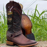 Women’s Brown Leather Boots With Dark Brown Shaft-With Arnes