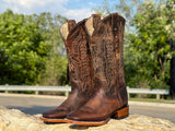 Women’s Distressed Leather Boots With Eagle Embroidery