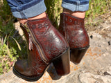 Women’s Wine Ankle Boots / Floral Artisan Embroidery
