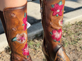 Women’s Original Honey Python Leather Boots With Floral Embroidery