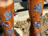 Women’s Original Brown Python Boots With Floral Embroidery