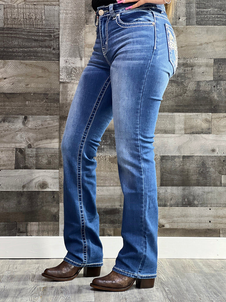 Women's KB03 Glimmering Cross Blue Boot Cut Jeans – Texas Boot Ranch