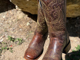 Women’s Brown Leather Boots With Gold Embroidery