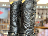 Women’s Black Leather Boots With Dark Black Shaft-With Arnes