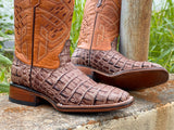 Men’s Orix Crocodile Leather Boot With Orange Shaft—Square Toe