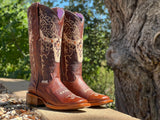 Women’s Brown Leather Boots With Longhorn Embroidered Shaft