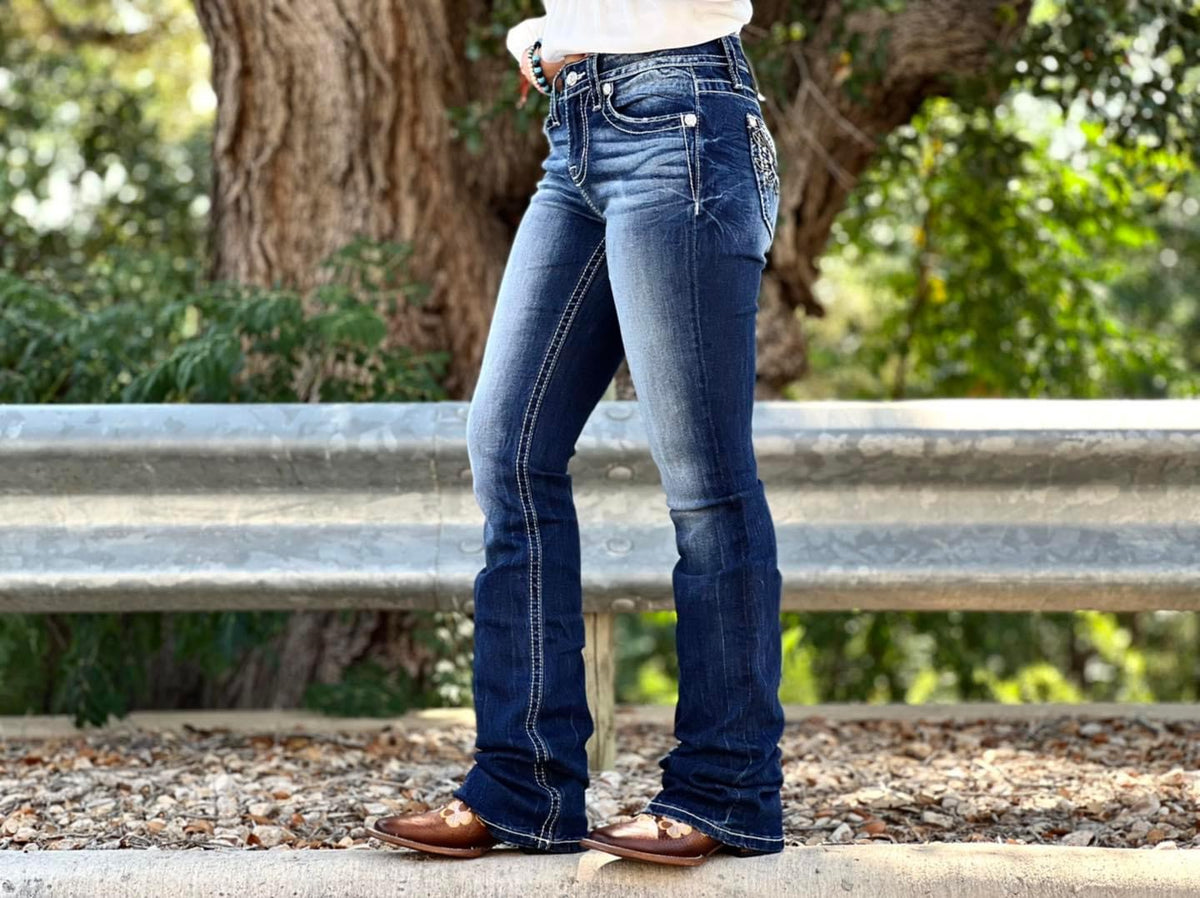 Embellished Cowboy Boots and Bootcut Jeans