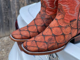 Men’s Cognac Fish Scale Leather Boots With Red Shaft