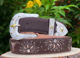 BROWN WITH GLITTER/LONGHORN INLAY BELT