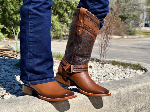 Women’s Brown Leather Boots With Dark Brown Shaft
