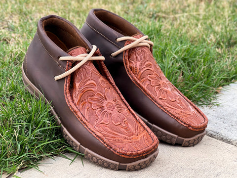 Men’s Western Cognac Hand-Tooled Shoes