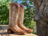 Women’s Caramel Leather Boots With Handmade Pearl Embroidery