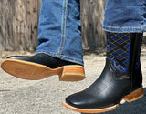 Men’s Bull’s Shoulder Leather Boots With Blue Embroidery