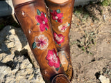 Women’s Original Honey Python Leather Boots With Floral Embroidery