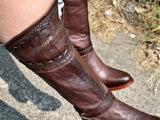 Womens Carolina Brown Leather Boots With knee High Shaft