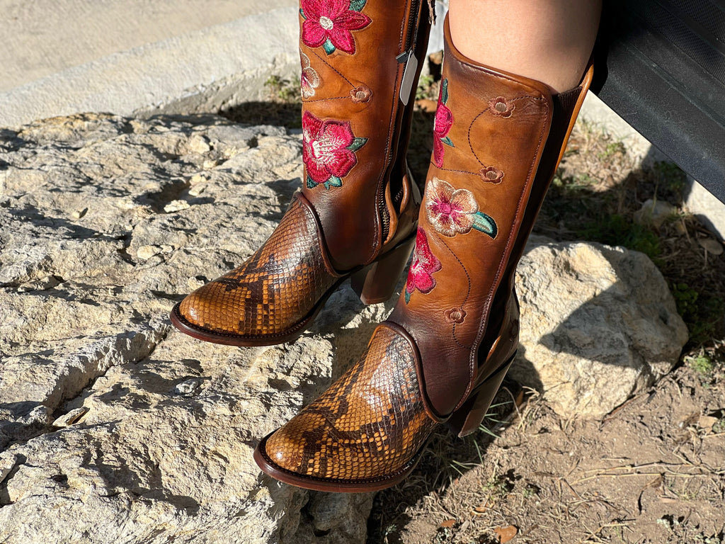 Women's Original Honey Python Leather Boots With Floral Embroidery – Texas  Boot Ranch